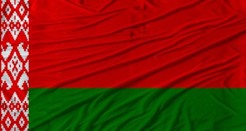 Belarusian flag waving. Flag of Belarus with cloth texture