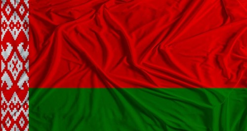 Belarusian flag with fabric texture background. National flag of Belarus