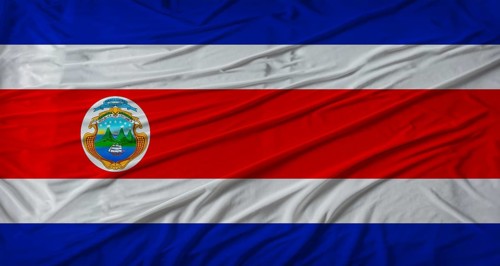Costa Rican flag waving. Flag of Costa Rica with cloth texture