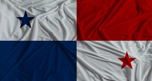 Panamanian flag with fabric texture background. National flag of Panama
