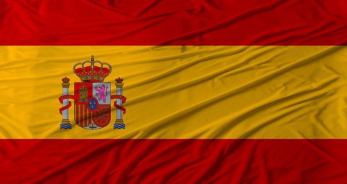 Spanish flag waving. Flag of Spain with cloth texture
