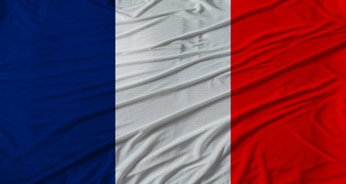 French flag waving. Flag of France with cloth texture