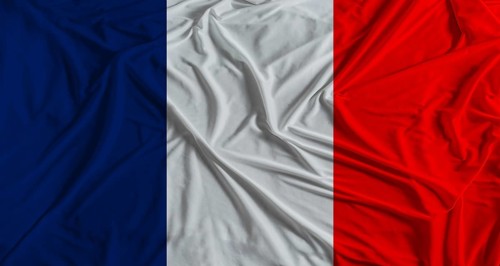 French flag with fabric texture background. National flag of France