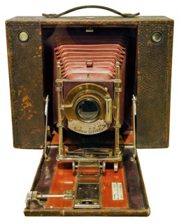 Codak folding travel camera, USA 1898, isolated