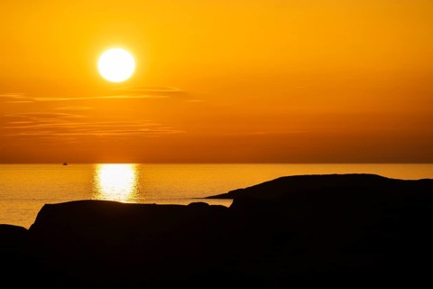 Sunset by the sea, archipelago landscape, Smögen, Smögenbryggan, Västra Götalands Län, Bohuslän,