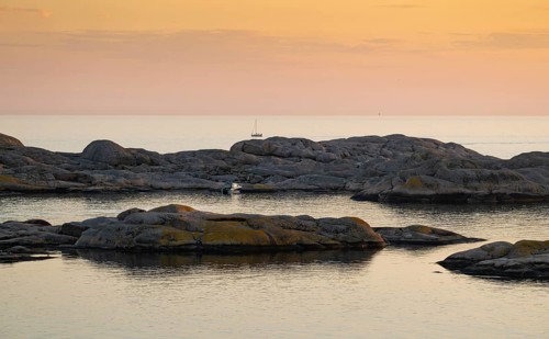 Archipelago landscape at sunset, Smögen, Smögenbryggan, Västra Götalands Län, Bohuslän, Sweden
