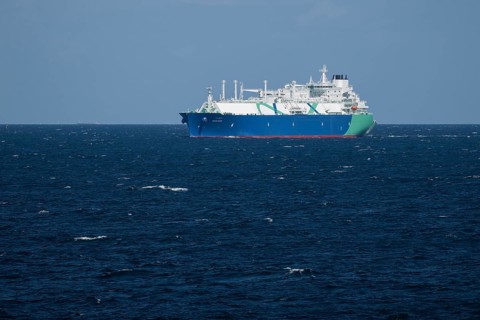 LNG tanker Nuaijah in calm weather, Baltic Sea, near Rostock, Mecklenburg-Western Pomerania,