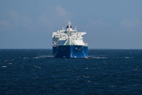LNG tanker Nuaijah in calm weather, Baltic Sea, near Rostock, Mecklenburg-Western Pomerania,