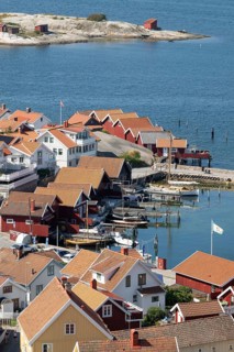 Houses and jetty, Fjällbacka, Bohuslän, West Sweden, Sweden