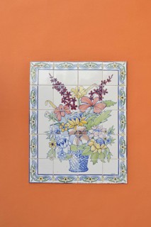 Painted wall tiles on a house wall, Lagos, Algarve, Portugal