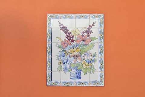 Painted wall tiles on a house wall, Lagos, Algarve, Portugal