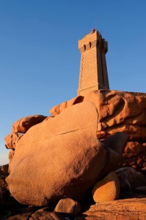 Mean Ruz lighthouse and granite rocks, Ploumanac'h, Cote de Granit Rose, Cotes-d'Armor, Brittany,