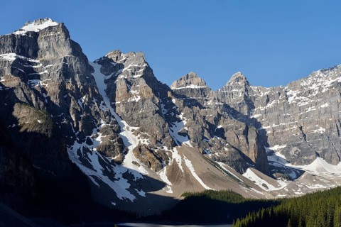 Mountains of the Valley of the Ten Peaks at Moraine Lake, Banff National Park, Alberta, Canada