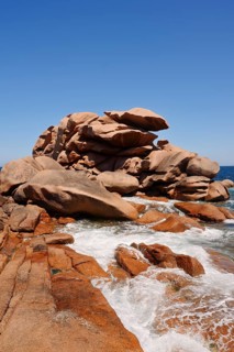 Granite rocks on the Cote de Granit Rose coast near Ploumanac'h, Cotes-d'Armor, Brittany, France