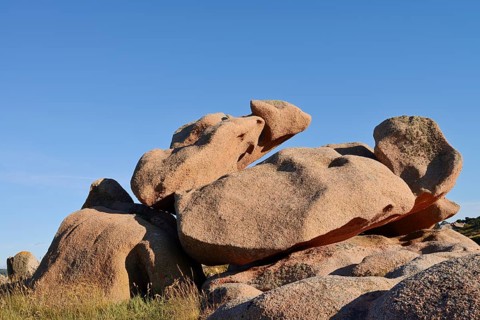 Granite rocks on the Cote de Granit Rose coast near Ploumanac'h, Cotes-d'Armor, Brittany, France