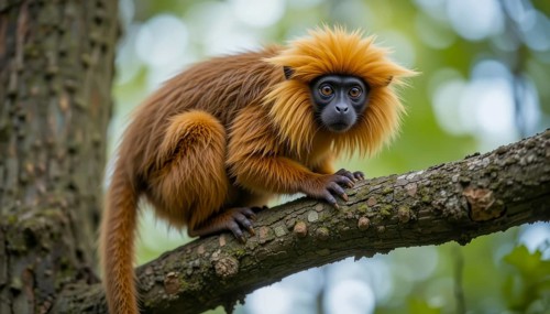 A stunning portrait of a Golden-headed Lion Tamarin (Leontopithecus chrysomelas), a small primate,