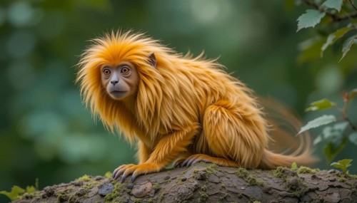 A stunning portrait of a Golden-headed Lion Tamarin (Leontopithecus chrysomelas), a small primate