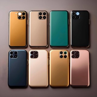 A mockup of the iPhone 16 Pro showing different color options, including gold, black, green, and