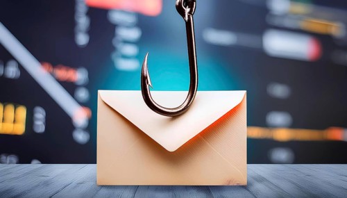 A hook is hanging out of an envelope, AI generated