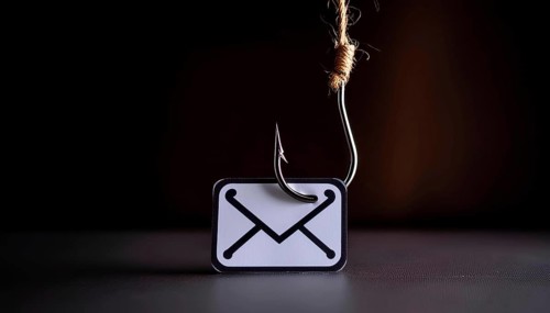 A picture of an email with a hook on it. The hook is attached to the envelope, and the envelope is