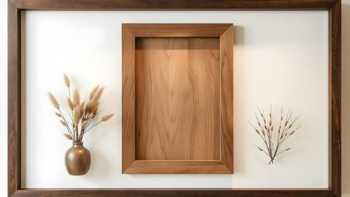 Realistic border wooden rectangular natural frame with shadow. Empty wooden frame boarder for