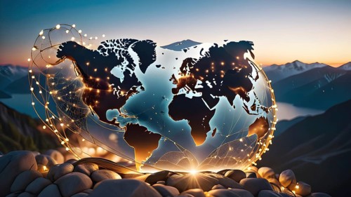 Continent world map. Outline World Map Background. Global network connection, AI generated