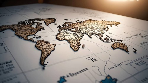 Continent world map. Outline World Map Background. Global network connection, AI generated