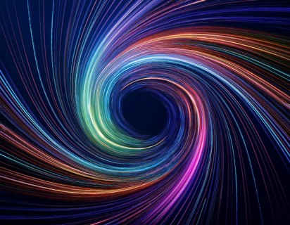 Abstract art depicting vibrant streaks of light forming a swirling vortex against a dark