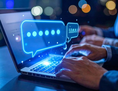 Futuristic AI chatbot hologram symbolizing digital communication, smart assistance, and innovative