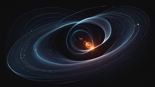 Science element concept Quantum Mechanics, formula, curvature of spacetime in a gravitational