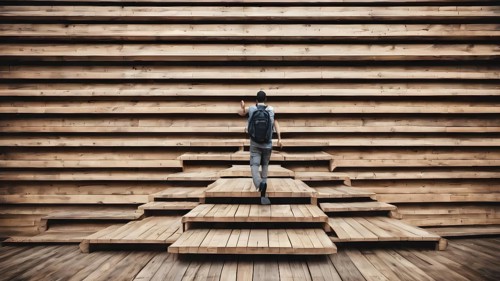 Man climbing up stairs. Ladder of Success. AI generated image, ai