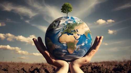 Saving environment planting trees, ecology concept. World Earth Day. AI generated image, ai