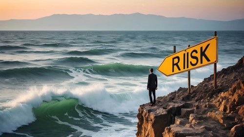 Concept of business, risk taking, safety, challenge, concentration. Surreal adventure, epic scene