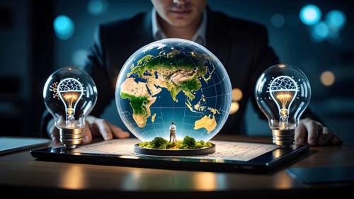 Worldwide globalization concept. Futuristic connect world digital, AI generated image