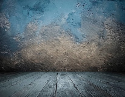 Wooden table or counter top with bwall background, AI generated