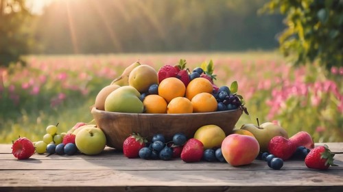 Healthy eating, dieting, love fruits. Organic Healthy Assorted Fruits, AI generated