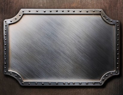 Metal plaque with a brush texture and screws. Shiny brushed metal plate with screws, AI generated