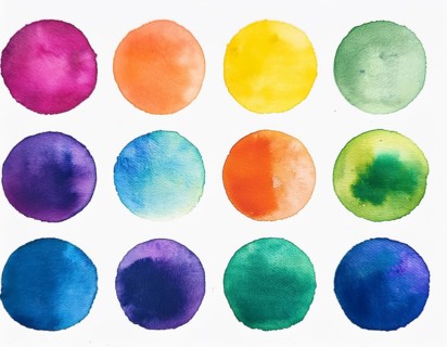 Colorful watercolor circles painted on a white background create a vibrant and artistic design.