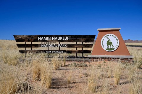 Sign at the entrance to Tsau//Khaeb National Park, diamond restricted area, near Aus, Karas Region,