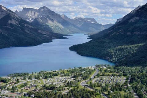 View of Waterton Townsite from the Bear's Hump viewpoint, Waterton Lakes National Park, Alberta,