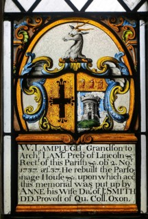 Historic stained glass window, Lamplugh memorial inside St Mary's church, Alton Barnes, Vale of