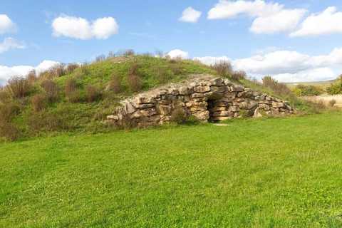 Modern-day neolithic style long Barrow burial chamber for storing cremation urns, All Cannings,