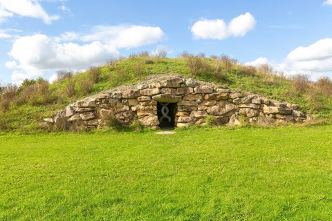Modern-day neolithic style long Barrow burial chamber for storing cremation urns, All Cannings,