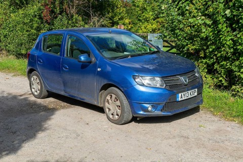 Blue Dacia Sandero 0.9 TCe Laureate Prime Hatchback 5 door 2013 registered righthand drive car, UK
