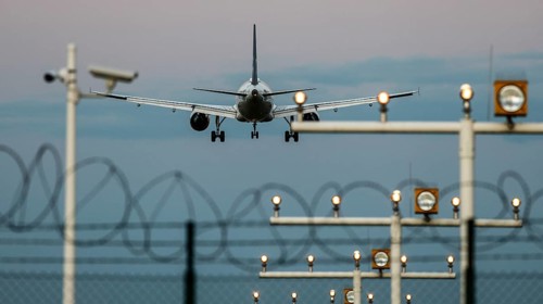 Landing of an aircraft at BER Berlin Brandenburg Willy Brandt Airport, Schönefeld, 29/09/2025,