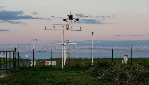 Landing of an aircraft at BER Berlin Brandenburg Willy Brandt Airport, Schönefeld, 29/09/2025,