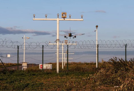 Landing of an aircraft at BER Berlin Brandenburg Willy Brandt Airport, Schönefeld, 29/09/2025,