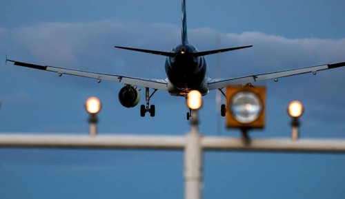 Landing of an aircraft at BER Berlin Brandenburg Willy Brandt Airport, Schönefeld, 29/09/2025,