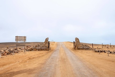 Entrance gate of Cape Cross Seal Reserve, Namibia - 29 August, 2025: leading to the famous Cape fur