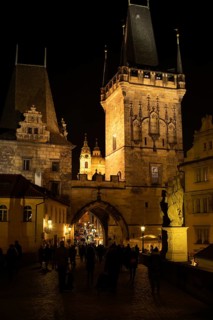 Prague, at night, city, city, illuminated, illuminated, warm, brown tones, travelling